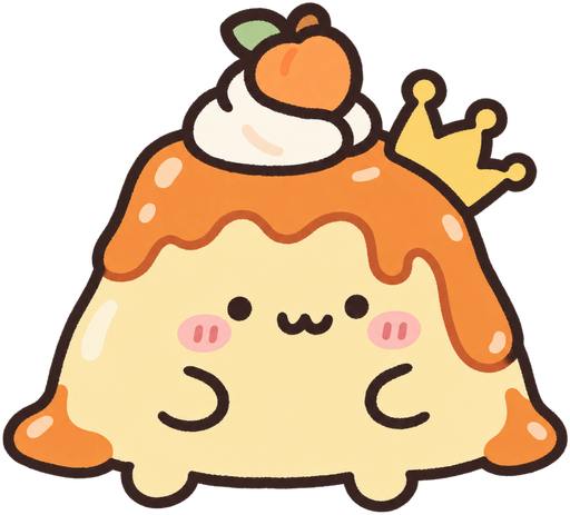 주황색 토핑과 왕관을 쓴 푸딩 보스 King Crankypudding.