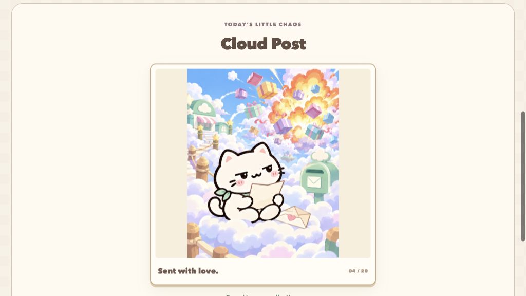 La postal diaria Correo en las nubes en la pantalla de revelación de postales del juego.